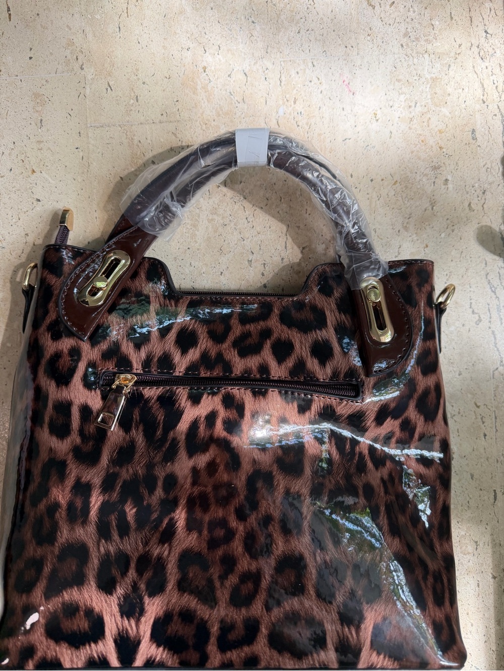 Glossy Leopard Print Crossbody/Double Handle Tote with Wallet NEW - Picture 5 of 8